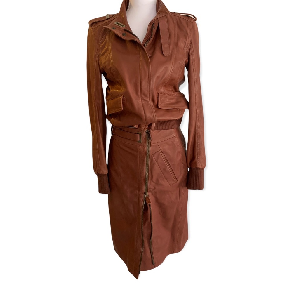 Bally Genuine Red Leather Skirt & Pilot’s Jacket